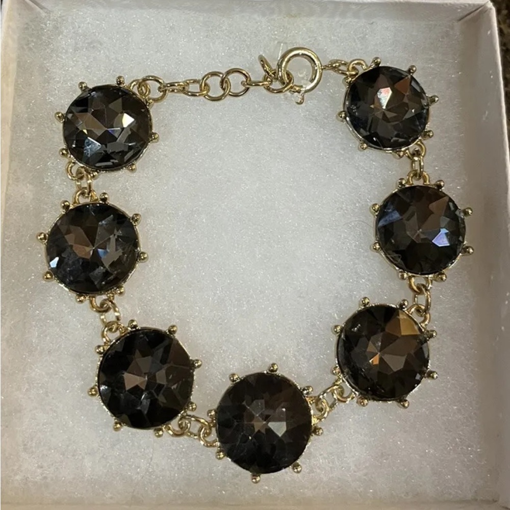 Gold tone Large black crystal bracelet size 8